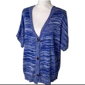 Soft Surroundings Women's Oceana Cardigan Sweater Blue Short Sleeve  Large